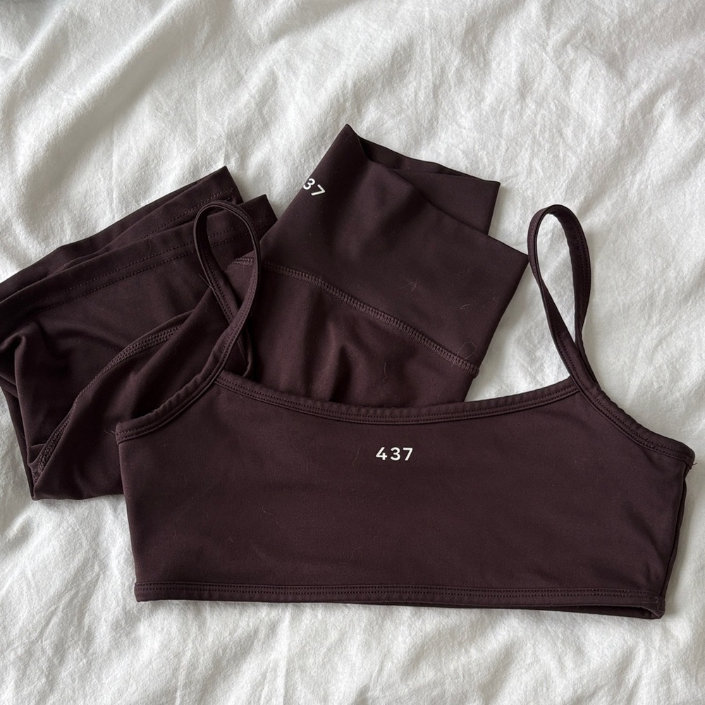 437 Ribbed Strap Bralette & Shorts  in Deep Brown